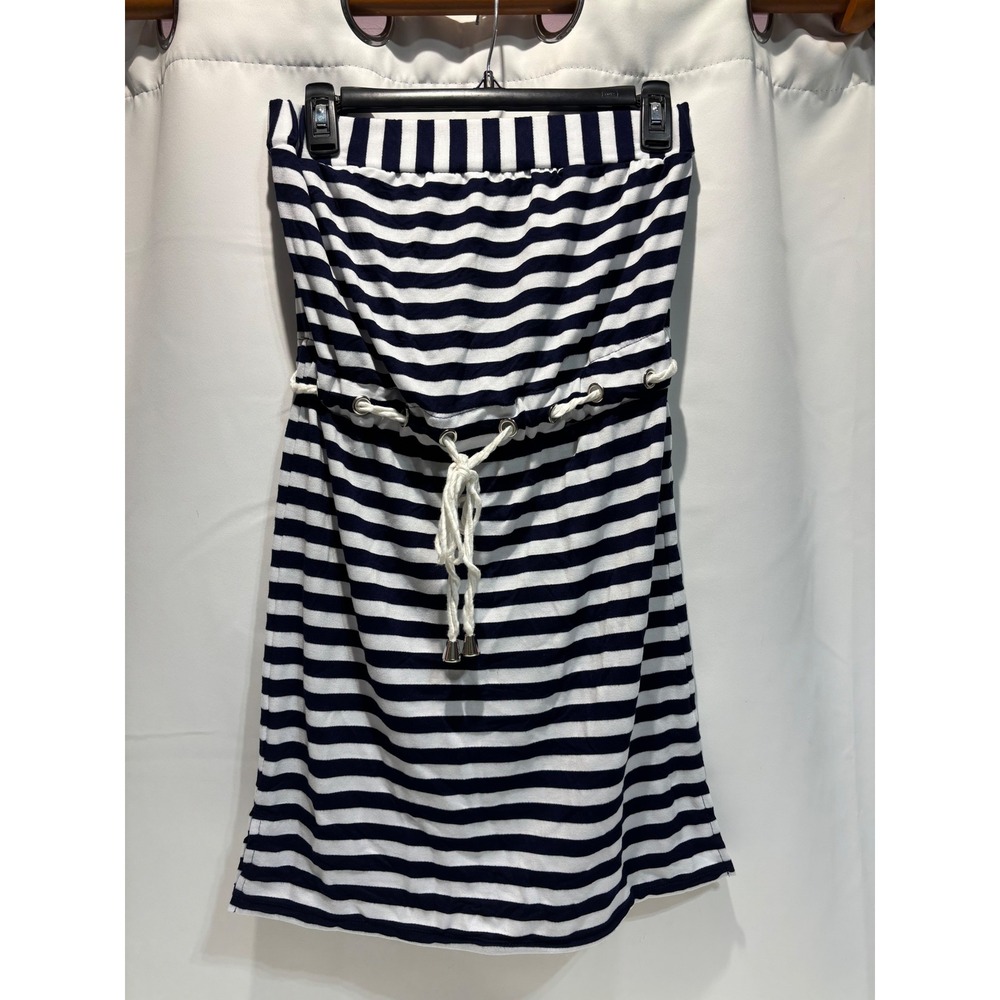 Sandiva Tube Dress Womens Small Navy White Striped Nautical Rope Waist Mini